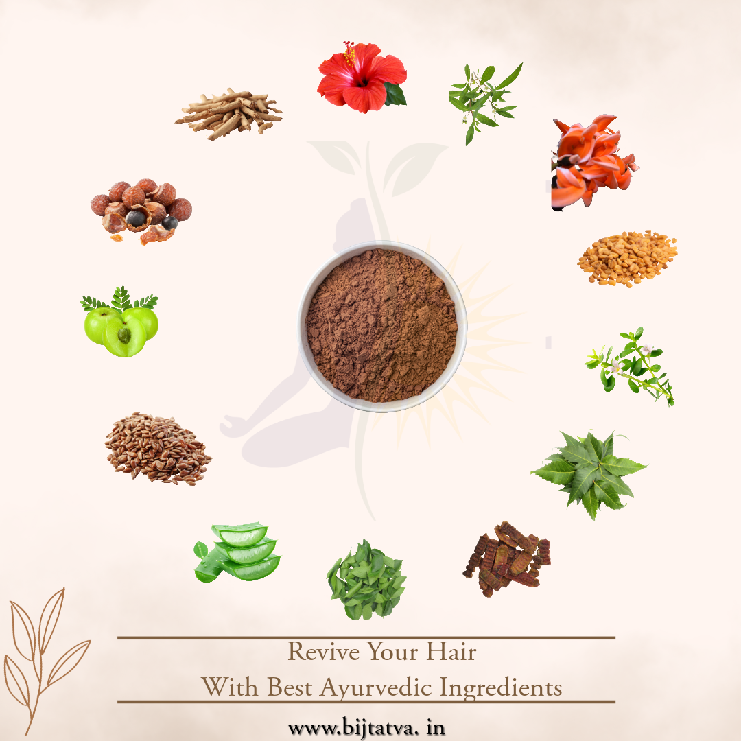 Hero Ingredients of Ayurvedic Hair Fall Control Solution – Amla, Bhringraj, Brahmi, Hibiscus, Fenugreek, Neem, Curry Leaves by BIJ Tatva