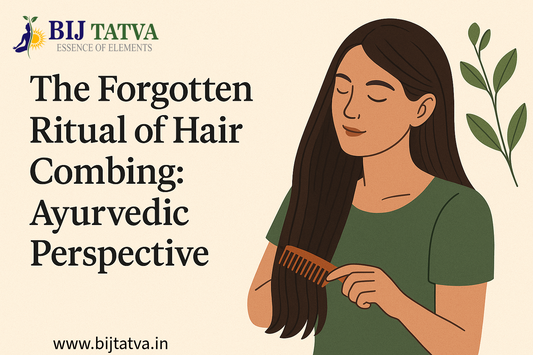 Woman gently combing hair with a wooden comb as per Ayurvedic hair care tradition – BIJ Tatva