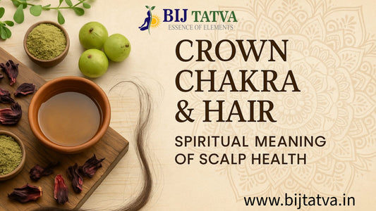 Woman receiving Ayurvedic head massage with herbal oils, symbolizing crown chakra activation and scalp healing.