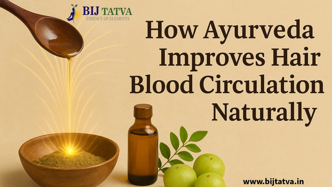 "Illustration of Ayurvedic herbs, head massage, and yoga poses symbolizing natural ways