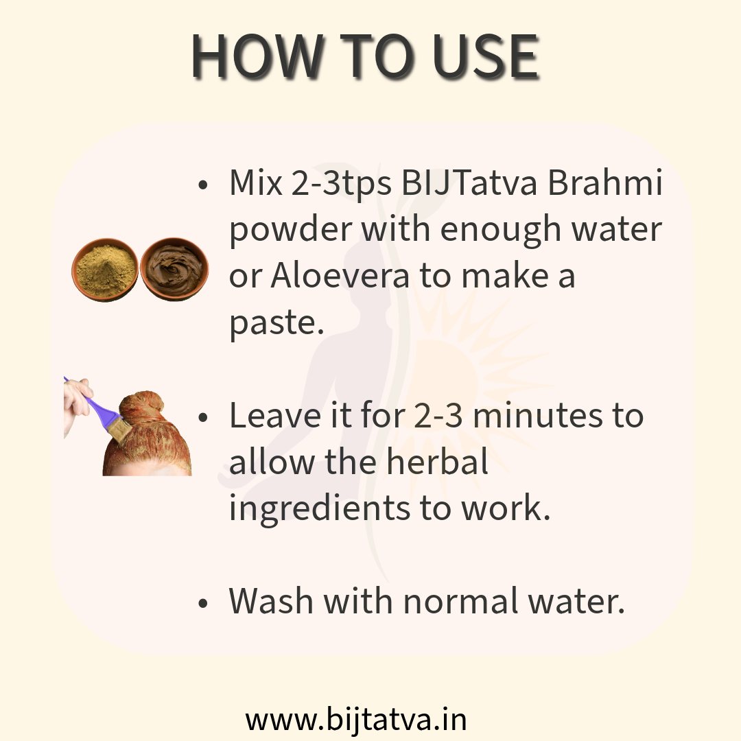 How to Use BIJ Tatva Brahmi Powder – Mix with Water or Oil, Apply to Scalp for Hair & Mental Wellness